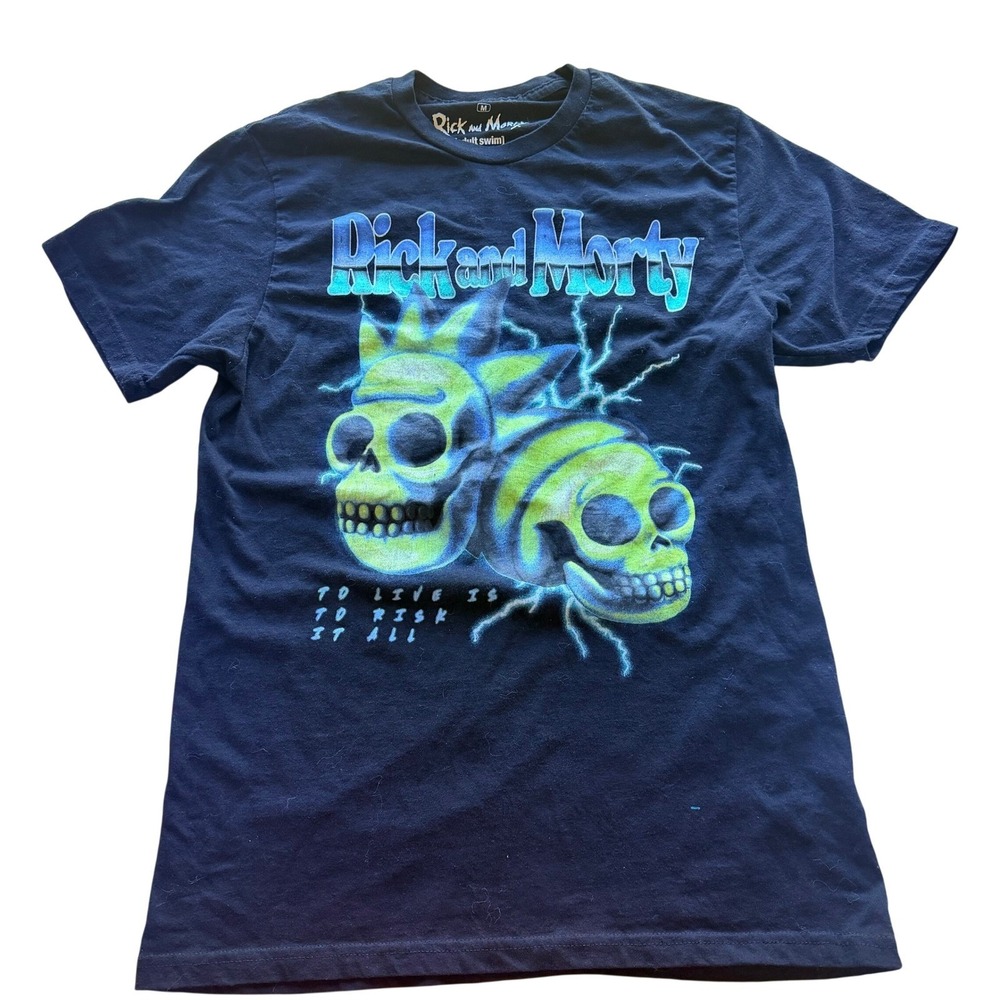 Rick‎ and Morty Mens Skull T-Shirt Tee M Black Adult Swim Cartoon Network